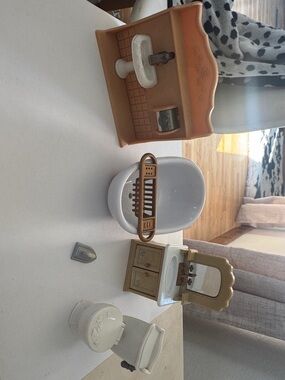 Kids Doll Bathroom Set - White and Tan Play Accessories